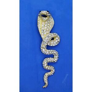 Vintage Large Snake Gold Rhinestone Covered Scarf Slide Or Belt Buckle 1970s